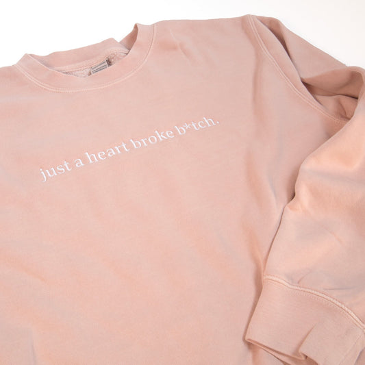 Pink Embroidered 'Heart Broke' Crewneck Sweater