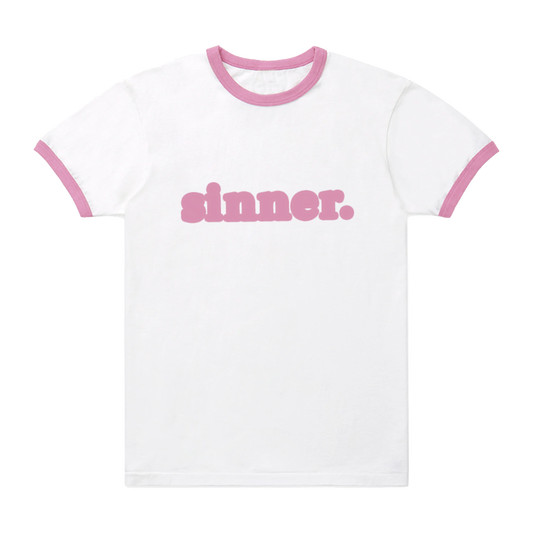 Pink Sinner White Ringer Tee